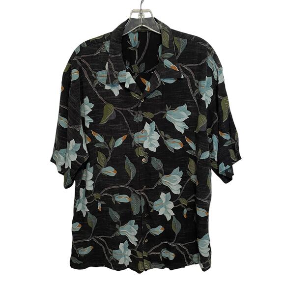 Tommy Bahama Other - Tommy Bahama Hawaiian Camp Shirt Mens Large Black & Blue Tencel Lyocell Blend